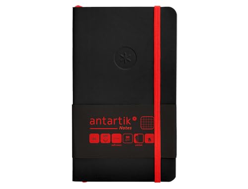 Antartik Notizheft mit Gummiband, weißer Deckel, A6, kariert, schwarz und rot, 100 Blatt, 80 g, FSC von Antartik