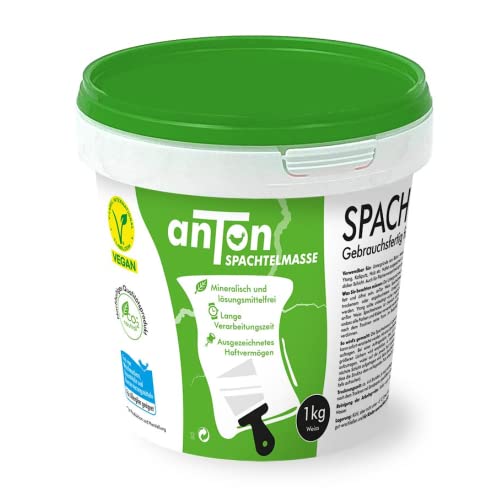 Anton Spachtel- Ausgleichsmasse 1kg | Weiß | Loch- und Rissfüller für Wände Innen | ausbessern | neutralisiert Schimmel | schleifbar | haftet sofort | direkte Verarbeitung & kein anmischen | 10-15m² von Anton Weiss