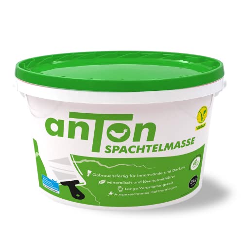 Anton Spachtel- Ausgleichsmasse 8kg | Weiß | Loch- und Rissfüller für Wände Innen | ausbessern | neutralisiert Schimmel | schleifbar | haftet sofort | direkte Verarbeitung & kein anmischen | 80-90m² von Anton Weiss