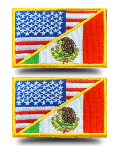 2 Stück USA MEX Amerikanische Vereinigte Staaten und Mexiko Freundschaftsflaggen-Aufnäher, goldene Bordüre, bestickt, US-MX-Klettverschluss, Moral-Emblem für Kostüm, Uniform, Kappe, Jacke, DIY 2 Stück USA MEX Amerikanische Vereinigte Staaten und Mexiko Freundschaftsflaggen-Aufnäher, goldene Bordüre, bestickt, US-MX-Klettverschluss, Moral-Emblem für Kostüm, Uniform, Kappe, Jacke, DIY von Antrix