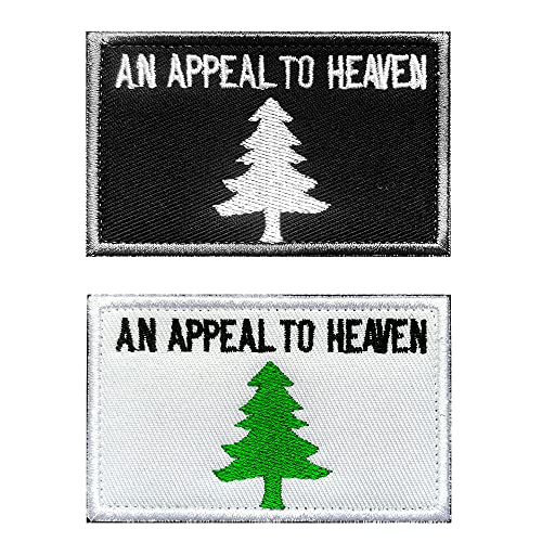 Antrix 2 Stück an Appeal to Heaven Tactical Patch Military Heaven Tree Flag Emblem Badge Patch Hook & Loop Embroidered Fastener Patch for Backpacks Bags Caps Vest (Black & White) von Antrix