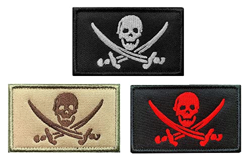 Antrix 3 Stück schwarz rot braun Piratenflagge Patch Jolly Roger Captain Jack Tactical Military Emblem Badge Hook & Loop Patch für Rucksäcke, Mützen, Westen, Militäruniformen usw. von Antrix