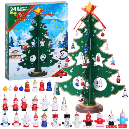 Antsparty Adventskalender 2024 mit Weihnachtsbaum aus Holz, Weihnachten 24 Tage Countdown Adventskalender für Jungen, Mädchen, Partygeschenke, Weihnachtsgeschenk von Antsparty