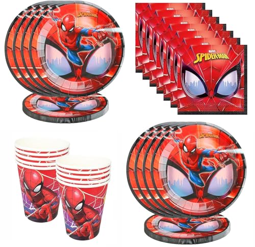 Antsparty Spider Partygeschirr Set, 80 Stück Superheld Geburtstagsdeko Kindergeburtstag Geschirr mit Teller Pappbecher Servietten, Superheld Geburtstag Party Supplies von Antsparty