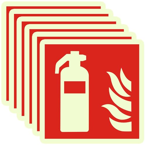 6 Stück Schild Feuerlöscher, Hinweisschild Feuerlöscher Nachleuchtend, Hinweisschild co2 Feuerlöscher, PVC Feuerlöscher Hinweisschild 15x15 Selbstklebend, Brandschutzzeichen Nach ISO von Anuvice