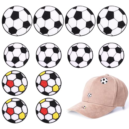 12 Stück Cartoon Fußball Stoff Patch, Aufbügelbare Stickerei Patch, Aufnäher mit Fußballmotiv, Kleidung Dekorative Patch für Jeans Rucksäcke Jacken Hemden von Anwangda