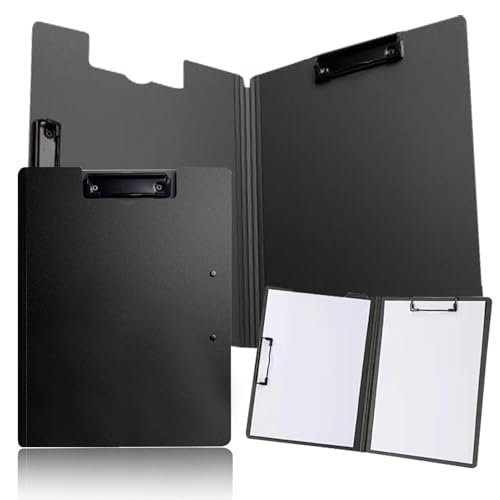 Klemmbrett A4, Premium Klemmbrettmappe mit Deckel, Foldover Clip Boards Doppelclip Kunststoff Ordner, Schwarz Leichtes Klemmmappe für Geschäft Büro Schule von Anwangda