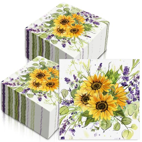 AnyDesign 200 Stück Sonnenblumen-Lunch-Servietten, Einweg-Servietten, Frühlingssommer, Blumen-Papier, dekorative Servietten, Blumenmuster, Dessert, Abendessen, Handserviette für Babyparty, Party, von AnyDesign