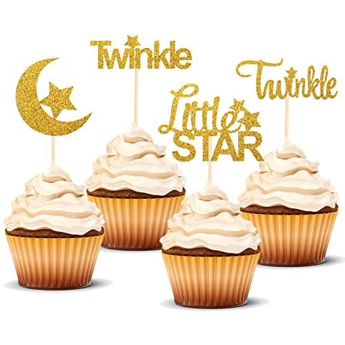 AnyDesign 36 Stück Babyparty Cupcake Topper Twinkle Twinkle Little Star Glitzer Mond Stern Wolke Cupcake Picks Lebensmittel Sticks für Babyparty Geburtstag Party Kuchen Dekorationen Zubehör von AnyDesign