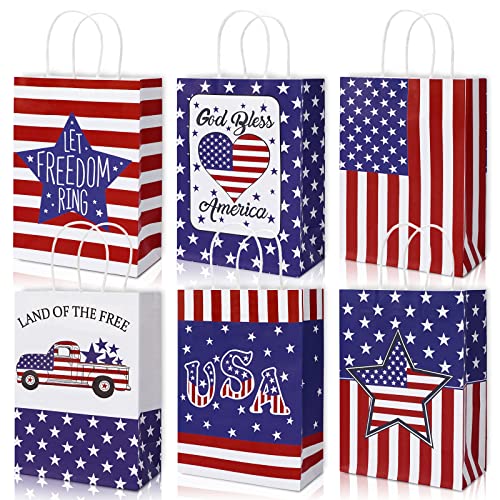 AnyDesign Patriotische Papiertüten mit Griff 4. Juli Sterne Streifen LKW Geschenktüten Amerikanische Flagge Party Gastgeschenk Tasche für Unabhängigkeitstag Gedenktag Geschenkpapier Zubehör, 12 Stück, von AnyDesign