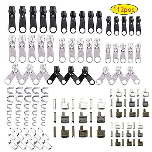 Anyasen Reißverschluss Reparatur Set 112 Stück reißverschluss Reparatur Ersatz Metall Reißverschluss Schieber Set reisverschlussreparaturset zipper für Reißverschluss Reparatur von Anyasen