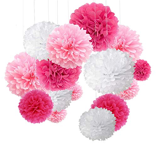 Anyasen pompoms rosa 27 Stück papierpompon papier pompoms rosa deko Pompoms Deko Bunt Seidenpapier Pompons Blumen Pompoms Ball Dekorpapier für Geburtstag Hochzeit Baby Dusche Hauptdekorationen Party von Anyasen