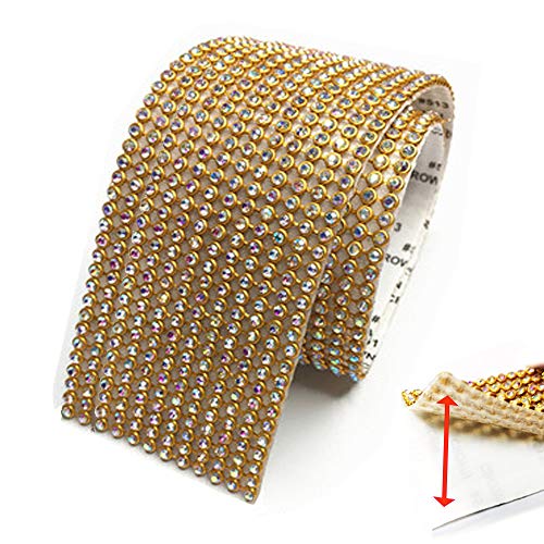 Anyasen strassband selbstklebend 12 Reihen Strasssteinband zum Aufkleben Strass Glitzerband Strasssteine Strassborte Selbstklebenden Selbstklebende Strasssteine am Band Strassborte 4.0cm×100cm(Golden) von Anyasen