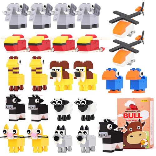 Anyfirst Block Bleistiftspitzer 24pcs, Anspitzer Mit Behälter, Spitzer Kinder Mit Dose, für Mitgebsel Kindergeburtstag 5 6 7 8 9 10 Jahre, Ostergeschenke Kleinigkeiten für Kinder von Anyfirst