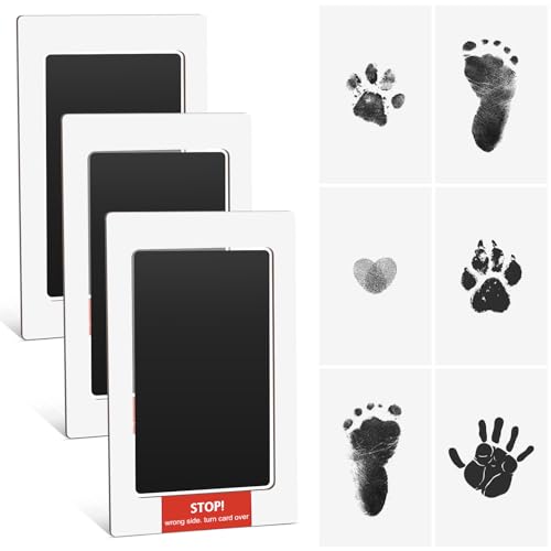 Anyfirst Fußabdruck Set Baby＆Pfotenabdruck Set Hund/Katze, Newborn Baby Abdruckset, 3-teiliges Set, Kann die Handabdrücke Des Handabdruck Baby, Babygeschenke von Anyfirst