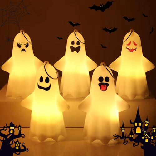 Anyingkai 5 Stück Halloween Lichterketten Geist,Halloween Deko Lichterkette,Halloween Deko Licht,Hängende Geister mit Lichterketten,Geister Lichterkette für halloween deko outdoor Innen Gärten Party von Anyingkai