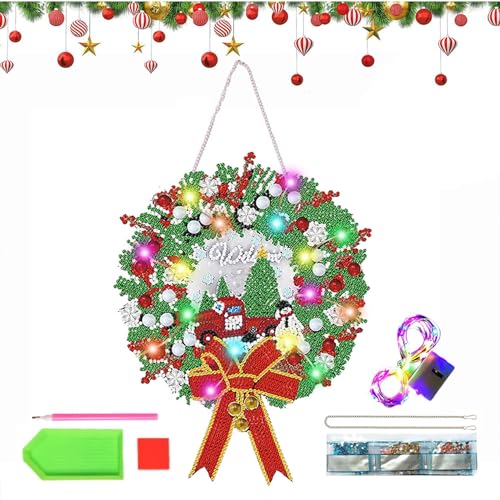 DIY Diamond Painting Weihnachten Girlande Kranz Set,5D Diamond Painting Weihnachten Kranz LED,Weihnachten Kranz Basteln,Diamond Painting Türkranz Weihnachten mit Kette,Weihnachtskranz Basteln Kinder von Anyingkai