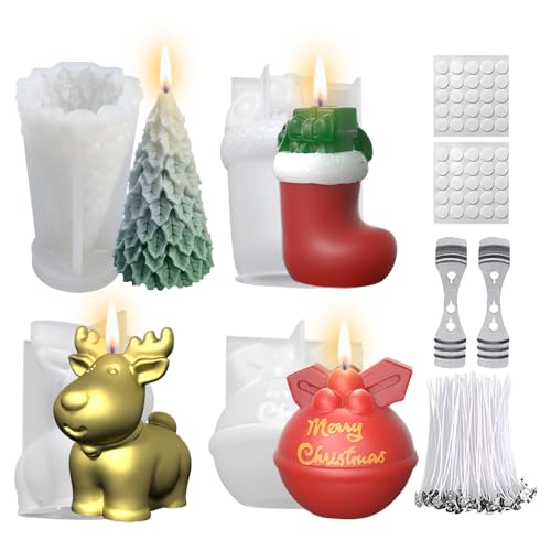 Kerzen Silikonformen Weihnachten Set,Silikonform Weihnachten Kerzen,Kerzenform Silikon Weihnachtsbaum,Silikonformen Gießformen Weihnachten 3D für DIY Duftkerze, Weihnachten Handwerk Ornamente von Anyingkai