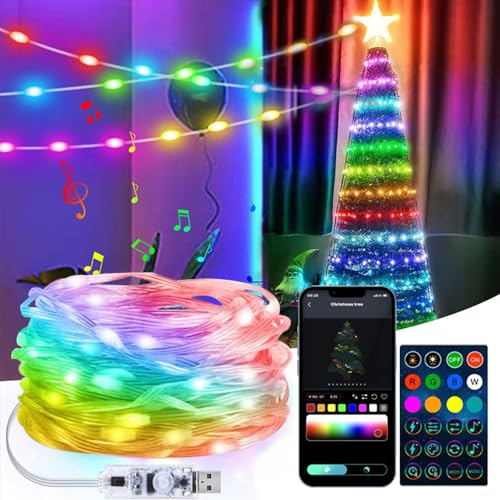 Weihnachtsbeleuchtung Außen 20m 200 LED,RGB Smart Lichterkette Weihnachtsbaum,IP65 Wasserdichte Lichterkette Bunt mit Timing Fernbedienung und APP Gesteuert für Garten Weihnachten Balkone Party von Anyingkai