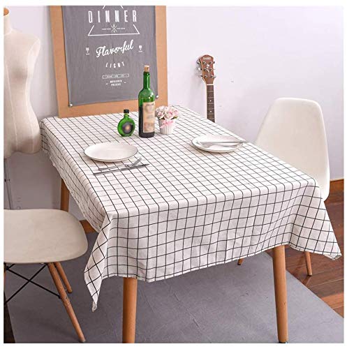 Anze Leinen Rechteck Karierte Tischdecke, Staubdichte Tuch Dekorative Tischdecke, Anti-Fading & Anti-Falten Staubtuch Home Decor für Küche, Esszimmer, Café, Party (Weiß, 120 x 160 cm) von Anze