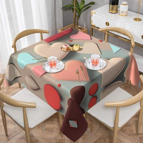 AoRom Bedruckte quadratische Tischdecke mit Liebesmuster, waschbare Tischdecke für Buffet, Esszimmer, Party, 137 x 137 cm, 152,4 x 152,4 cm, passend für quadratische oder runde Tische von AoRom