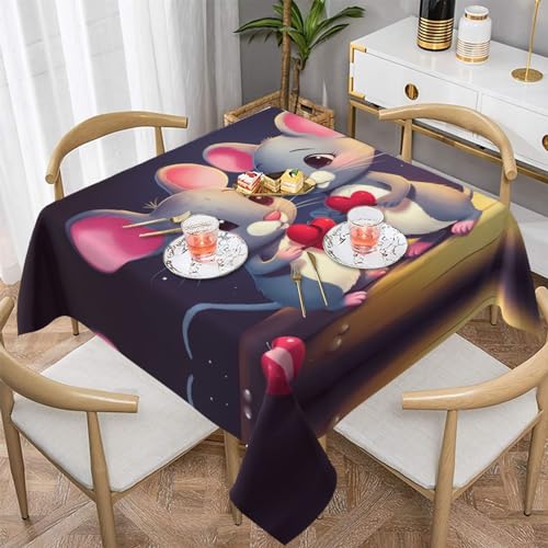 AoRom Bedruckte quadratische Tischdecke mit Maus in Love, waschbare Tischdecke für Buffet, Esszimmer, Party, 137 x 137 cm, 152,4 x 152,4 cm, passend für quadratische oder runde Tische von AoRom