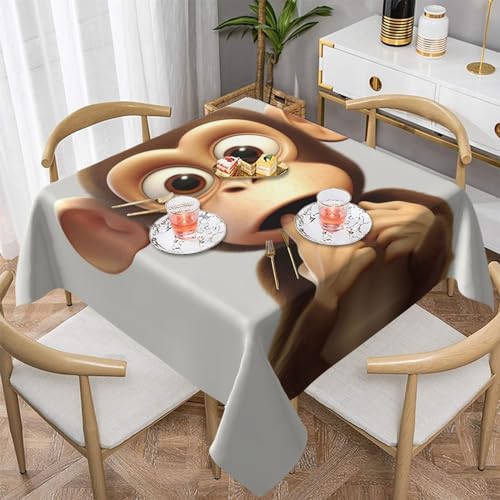 AoRom Bedruckte quadratische Tischdecke mit Motiv "The Silent Monkey", waschbare Tischdecke für Buffet, Esszimmer, Party, 137 x 137 cm, 152,4 x 152,4 cm, passend für quadratische oder runde Tische von AoRom