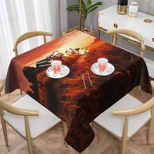 AoRom Bedruckte quadratische Tischdecke mit Sonnenuntergang und ländlichem Blick, waschbare Tischdecke für Buffet, Esszimmer, Party, 137 x 137 cm, 152,4 x 152,4 cm, passend für quadratische oder runde von AoRom