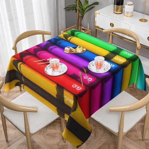 AoRom Bedruckte quadratische Tischdecke mit farbigen Buntstiften, waschbare Tischdecke für Buffet, Esszimmer, Party, 137 x 137 cm, 152,4 x 152,4 cm, passend für quadratische oder runde Tische von AoRom