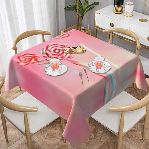 AoRom Bunte quadratische Tischdecke mit Lutscher-Motiv, waschbar, für Buffet, Esszimmer, Party, 137 x 137 cm, 152,4 x 152,4 cm, passend für quadratische oder runde Tische von AoRom