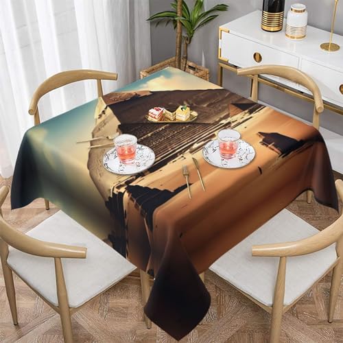 AoRom Dreaming of The Pyramids of Khufu bedruckte quadratische Tischdecke, waschbare Tischdecke für Buffet, Esszimmer, Party, 137 x 137 cm, 152,4 x 152,4 cm, passend für quadratische oder runde Tische von AoRom