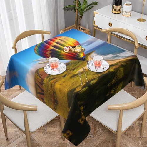 AoRom Hawaii-Heißluftballon-bedruckte quadratische Tischdecke, waschbare Tischdecke für Buffet, Esszimmer, Party, 137 x 137 cm, 152,4 x 152,4 cm, passend für quadratische oder runde Tische von AoRom