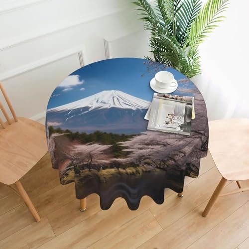 AoRom Mt. Fuji im Frühjahr, bedruckte runde Tischdecke, 152,4 cm, waschbare Polyester-Tischdecke, knitterfrei, auslaufsicher, für Küche, Esszimmer von AoRom