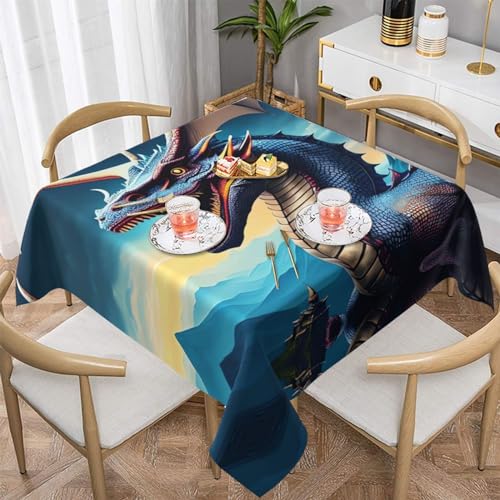 AoRom Quadratische Tischdecke, Motiv: Brüllender Drache, waschbare Tischdecke für Buffet, Esszimmer, Party, 137 x 137 cm, 152,4 x 152,4 cm, passend für quadratische oder runde Tische von AoRom