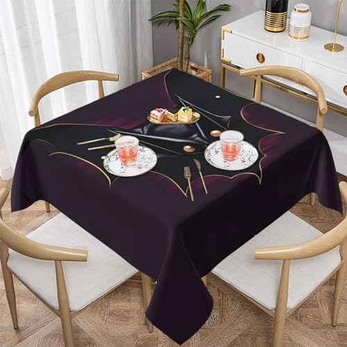 AoRom Quadratische Tischdecke, Motiv: schwarze Geisterfledermaus, waschbar, für Buffet, Esszimmer, Party, 137 x 137 cm, 152,4 x 152,4 cm, passend für quadratische oder runde Tische von AoRom