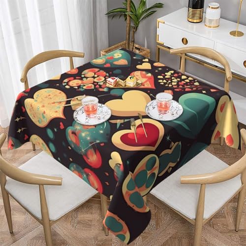 AoRom Quadratische Tischdecke mit Herzmotiv, bedruckt, waschbar, für Buffet, Esszimmer, Party, 137 x 137 cm, 152,4 x 152,4 cm, passend für quadratische oder runde Tische von AoRom