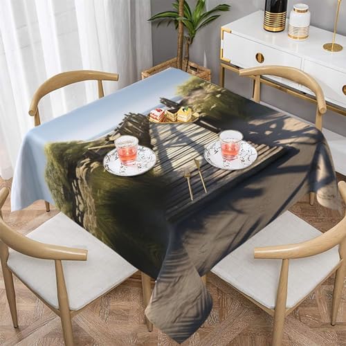 AoRom Quadratische Tischdecke mit Holzbrückenmotiv, waschbar, für Buffet, Esszimmer, Party, 137 x 137 cm, 152,4 x 152,4 cm, passend für quadratische oder runde Tische von AoRom