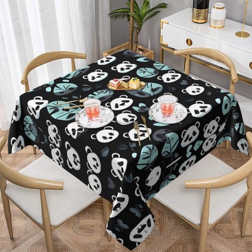 AoRom Quadratische Tischdecke mit Panda-Gesicht, waschbar, für Buffet, Esszimmer, Party, 137 x 137 cm, 152,4 x 152,4 cm, passend für quadratische oder runde Tische, Schwarz und Weiß von AoRom