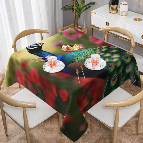 AoRom Quadratische Tischdecke mit Pfauenblumen, waschbar, für Buffet, Esszimmer, Party, 137 x 137 cm, 152,4 x 152,4 cm, passend für quadratische oder runde Tische von AoRom