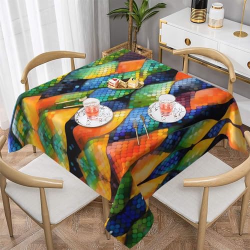 AoRom Quadratische Tischdecke mit Regenbogenfischschuppen-Motiv, waschbare Tischdecke für Buffet, Esszimmer, Party, 137 x 137 cm, 152,4 x 152,4 cm, passend für quadratische oder runde Tische von AoRom