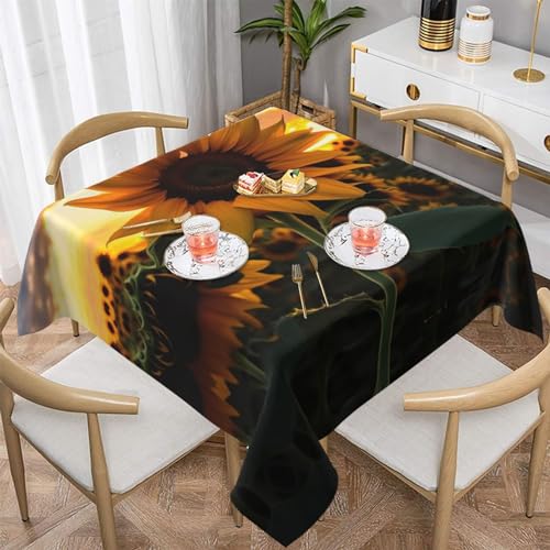 AoRom Quadratische Tischdecke mit Sonnenblumen-Motiv, waschbar, für Buffet, Esszimmer, Party, 137 x 137 cm, 152,4 x 152,4 cm, passend für quadratische oder runde Tische von AoRom