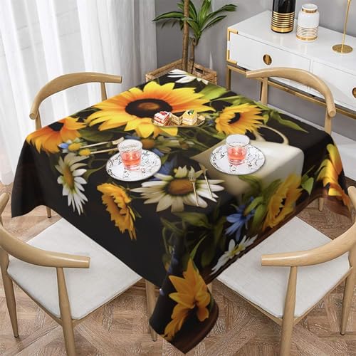 AoRom Quadratische Tischdecke mit Sonnenblumenkamille, bedruckt, waschbar, für Buffet, Esszimmer, Party, 137 x 137 cm, 152,4 x 152,4 cm, passend für quadratische oder runde Tische, Weiß von AoRom