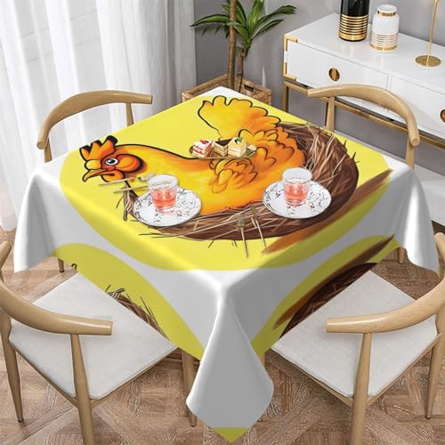 AoRom Quadratische Tischdecke mit Vogelnest, goldenes Huhn, waschbar, Tischdecke für Buffet, Esszimmer, Party, 137 x 137 cm, 152,4 x 152,4 cm, passend für quadratische oder runde Tische von AoRom