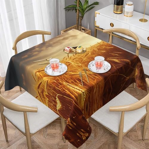 AoRom Quadratische Tischdecke mit goldenem Weizenfeld, waschbar, für Buffet, Esszimmer, Party, 137 x 137 cm, 152,4 x 152,4 cm, passend für quadratische oder runde Tische von AoRom