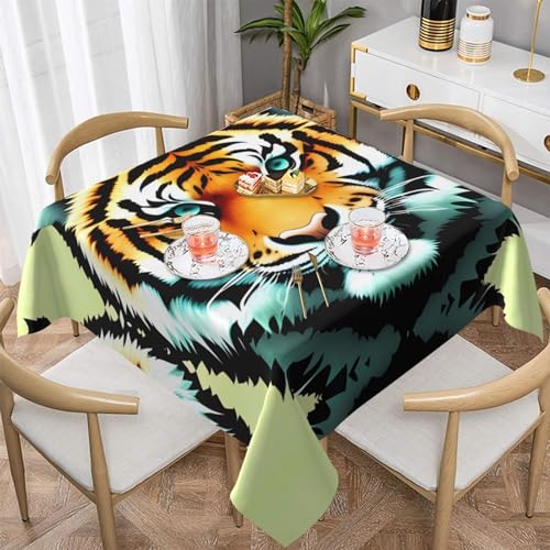 AoRom Quadratische Tischdecke mit kleinem Tigerkopf, waschbar, für Buffet, Esszimmer, Party, 137 x 137 cm, 152,4 x 152,4 cm, passend für quadratische oder runde Tische von AoRom