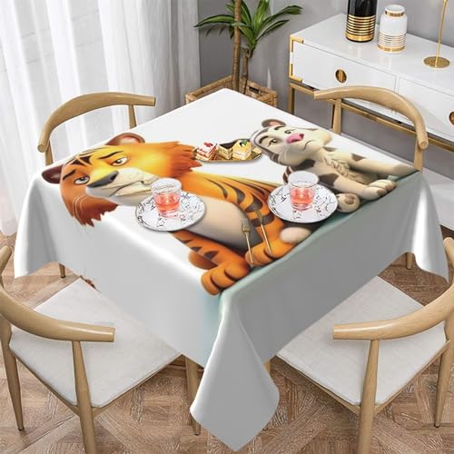 AoRom Quadratische Tischdecke mit niedlichen kleinen Tieren, waschbar, Tischdecke für Buffet, Esszimmer, Party, 137 x 137 cm, 152,4 x 152,4 cm, passend für quadratische oder runde Tische von AoRom