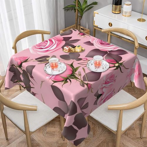 AoRom Quadratische Tischdecke mit rosa Rosen, waschbar, für Buffet, Esszimmer, Party, 137 x 137 cm, 152,4 x 152,4 cm, passend für quadratische oder runde Tische von AoRom