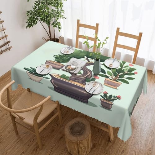 AoRom Rechteckige Tischdecke mit Bonsai-Pflanzenmuster, wasserdicht, auslaufsicher, Tischdecke für Küche, Party, Tischdekoration, 137,2 x 182,9 cm von AoRom