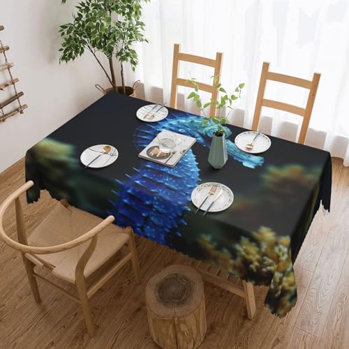 AoRom Rechteckige Tischdecke mit Seepferdchen-Motiv, wasserdicht, auslaufsicher, Tischdecke für Küche, Party, Tischdekoration, 137,2 x 182,9 cm, Blau von AoRom