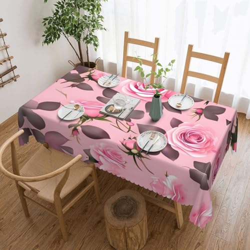 AoRom Rechteckige Tischdecke mit hübschen rosa Rosen, wasserdicht, auslaufsicher, Tischdecke für Küche, Party, Tischdekoration, 137,2 x 183,9 cm von AoRom